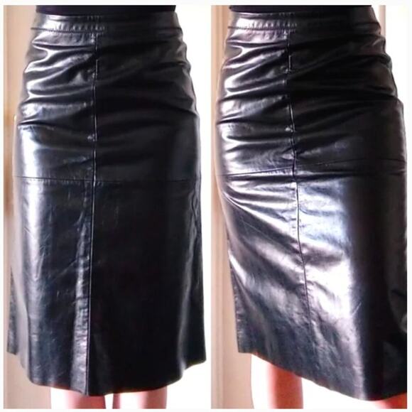 NWOT Gap Genuine Leather Black Pencil Knee Length Skirt Size 10 - Picture 1 of 8